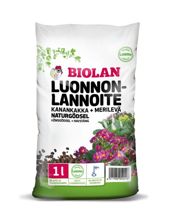 Biolan luonnonlannoite 1 l Biolan Luonnonlannoite soveltuu yleislannoitteeksi kaikkialle puutarhaan. Biolan luonnonlannoite 1 l Biolan Luonnonlannoite soveltuu yleislannoitteeksi kaikkialle puutarhaan.