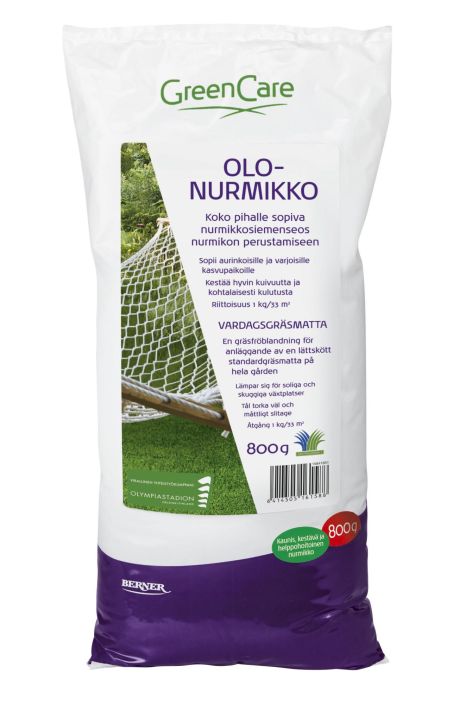 GreenCare Olonurmikko 800g Koko pihalle sopiva nurmikonsiemenseos nurmikon perustamiseen