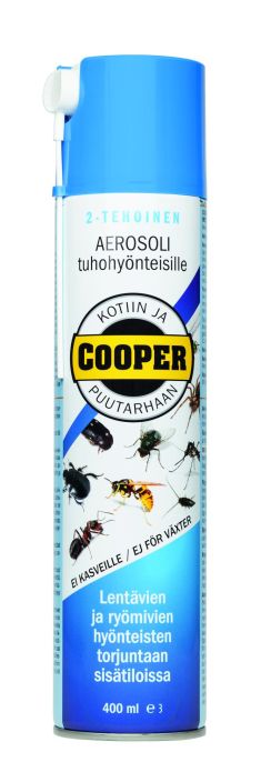 Cooper, 2-tehoinen aerosoli tuhohyonteisille 400 ml Lentavien ja ryomivien hyonteisten torjuntaan sisatiloissa. Noudata Cooper, 2-tehoinen aerosoli tuhohyonteisille 400 ml Lentavien ja ryomivien hyonteisten torjuntaan sisatiloissa. Noudata