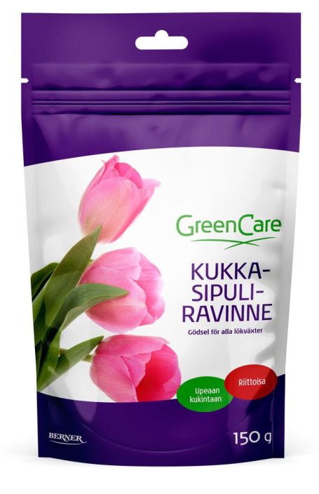 GreenCare Kukkasipuliravinne 150 g Pitkavaikutteinen sipulikukkaravinne kaikille sipulikasveille istutukseen ja hoitoon, GreenCare Kukkasipuliravinne 150 g Pitkavaikutteinen sipulikukkaravinne kaikille sipulikasveille istutukseen ja hoitoon,