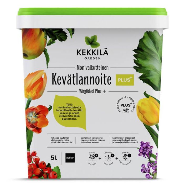 Kekkila Kevatlannoite PLUS+ 5 l Talla monivaikutteisella lannoitteella heratat kasvun ja annat elinvoimaa koko puutarhalle / Kekkila Kevatlannoite PLUS+ 5 l Talla monivaikutteisella lannoitteella heratat kasvun ja annat elinvoimaa koko puutarhalle /