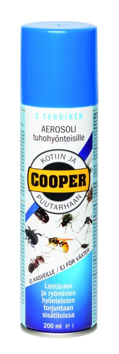 Cooper, 2-tehoinen aerosoli tuhohyonteisille 200 ml Lentavien ja ryomivien hyonteisten torjuntaan sisatiloissa. Noudata Cooper, 2-tehoinen aerosoli tuhohyonteisille 200 ml Lentavien ja ryomivien hyonteisten torjuntaan sisatiloissa. Noudata