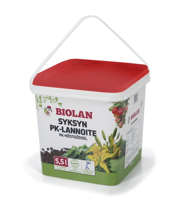 Biolan syksyn PK-lannoite 5,5 l. Biolan syksyn PK-lannoite 5,5 l.